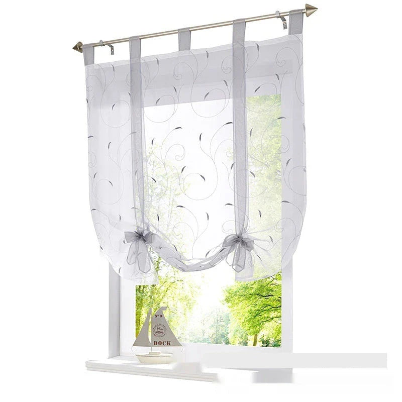 Premium embroidered curtain with adjustable rod in various sizes, showcasing a delicate floral pattern for a refined pastoral charm in the home.
