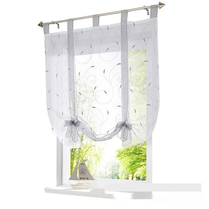 Premium embroidered curtain with adjustable rod in various sizes, showcasing a delicate floral pattern for a refined pastoral charm in the home.