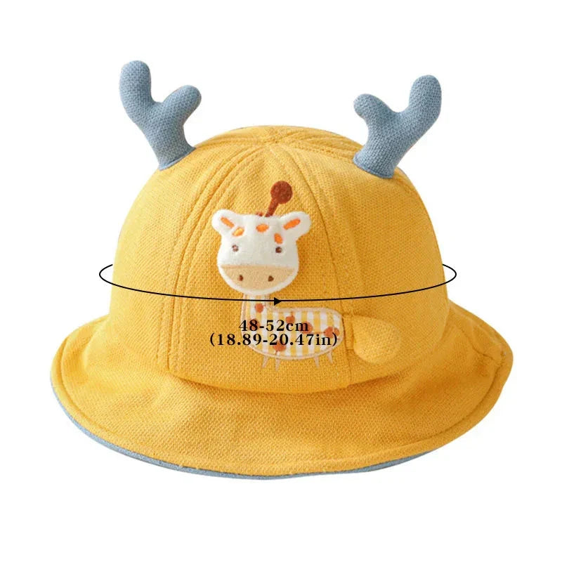 Adorable baby bucket hat with cute cartoon animal designs and playful ears, perfect for sun protection and style