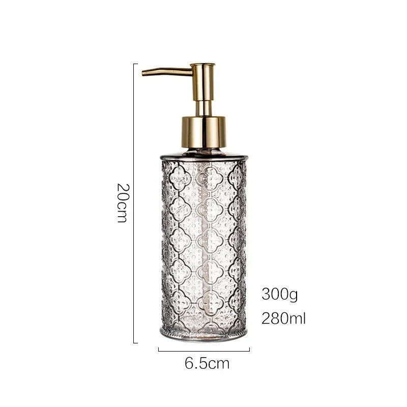 Elegant glass soap dispenser with sleek, minimalist design for bathroom and kitchen use