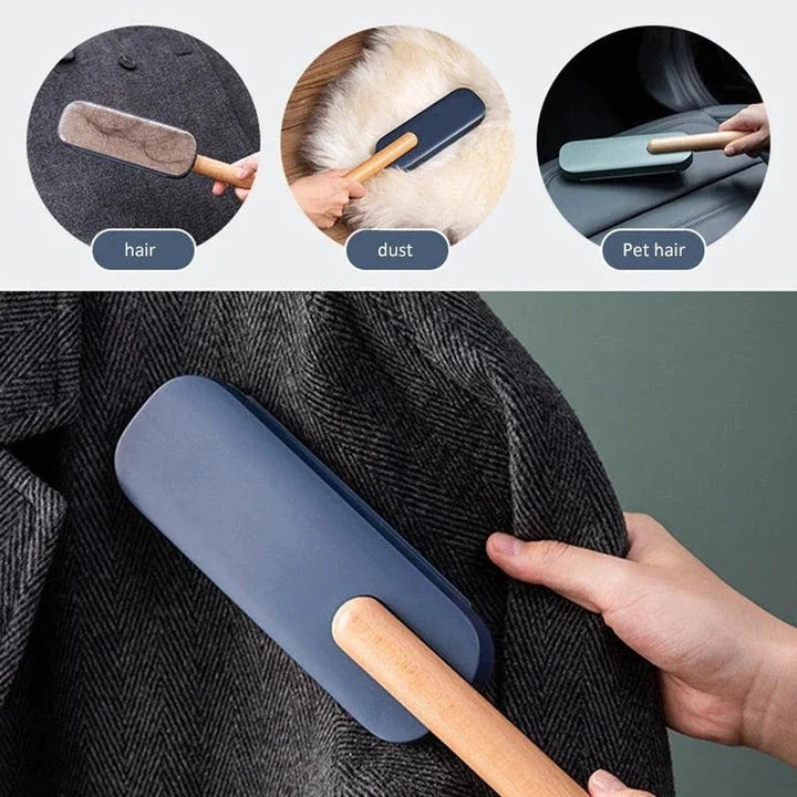 Premium pet hair removal brush with grey handle and bristles, designed for use in UK homes