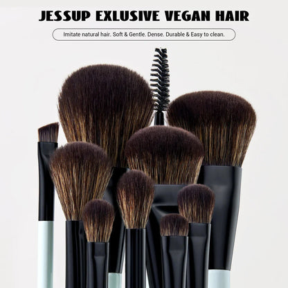 A set of 6 dual-ended makeup brushes in bright cyan and matte black, designed for seamless foundation, contour, blush, eyeshadow, and brow application.