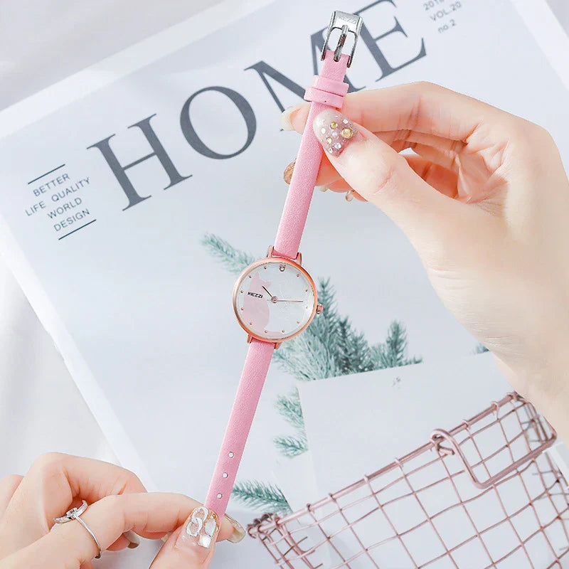 Elegant luxury women's watch with a sleek, minimalist design and a premium PU leather strap