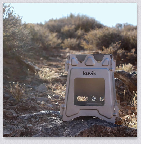 Compact titanium wood-fired camping stove with efficient air flow design and ultralight construction for easy portability
