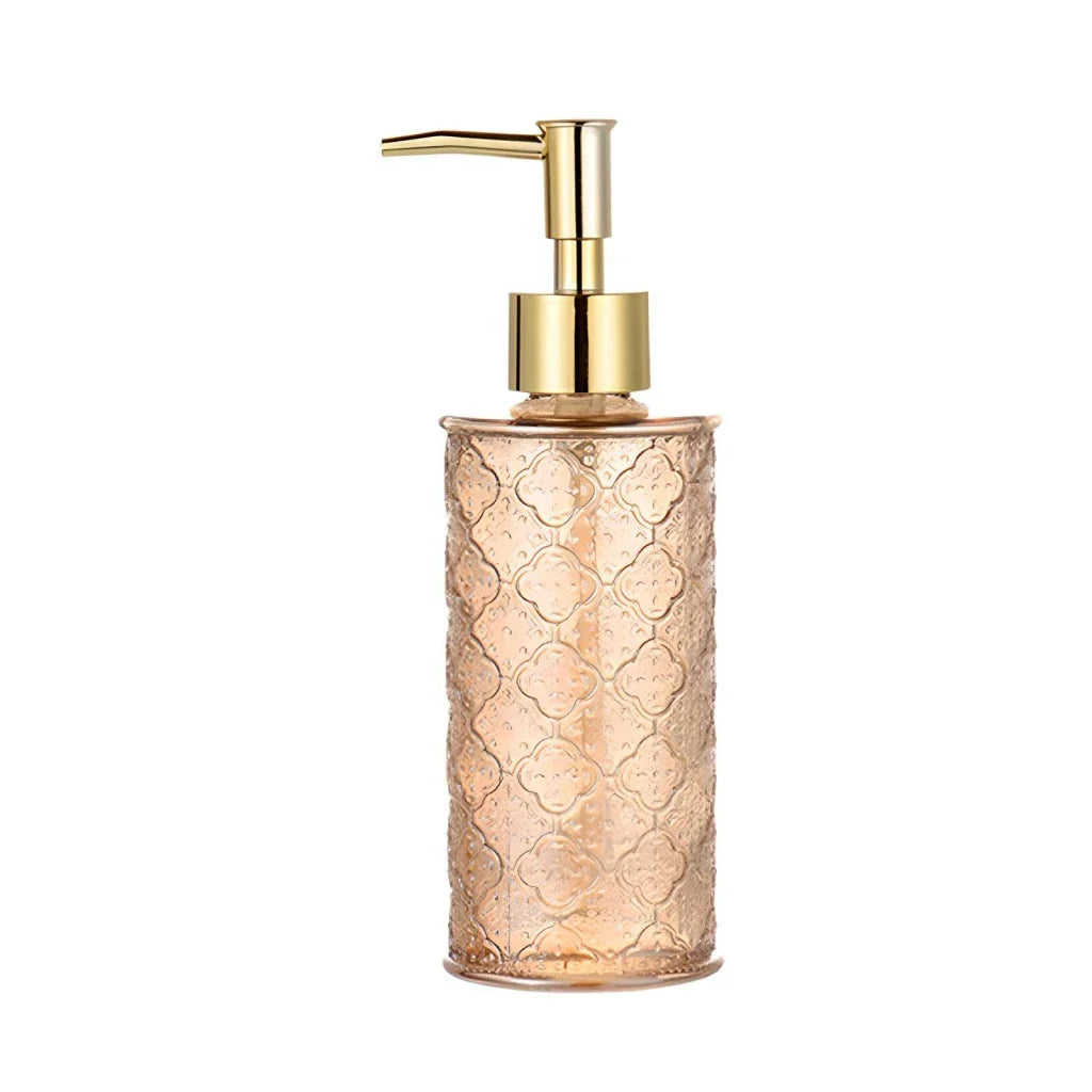 Elegant glass soap dispenser with sleek, minimalist design for bathroom and kitchen use