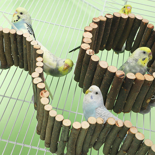 Adjustable wooden parrot climbing ladder for cage, made from premium natural wood material