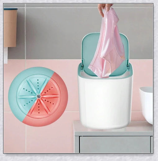 Compact and portable mini washing machine with powerful 18W motor, energy-efficient design, and ultrasonic sterilization for deep cleaning in small spaces