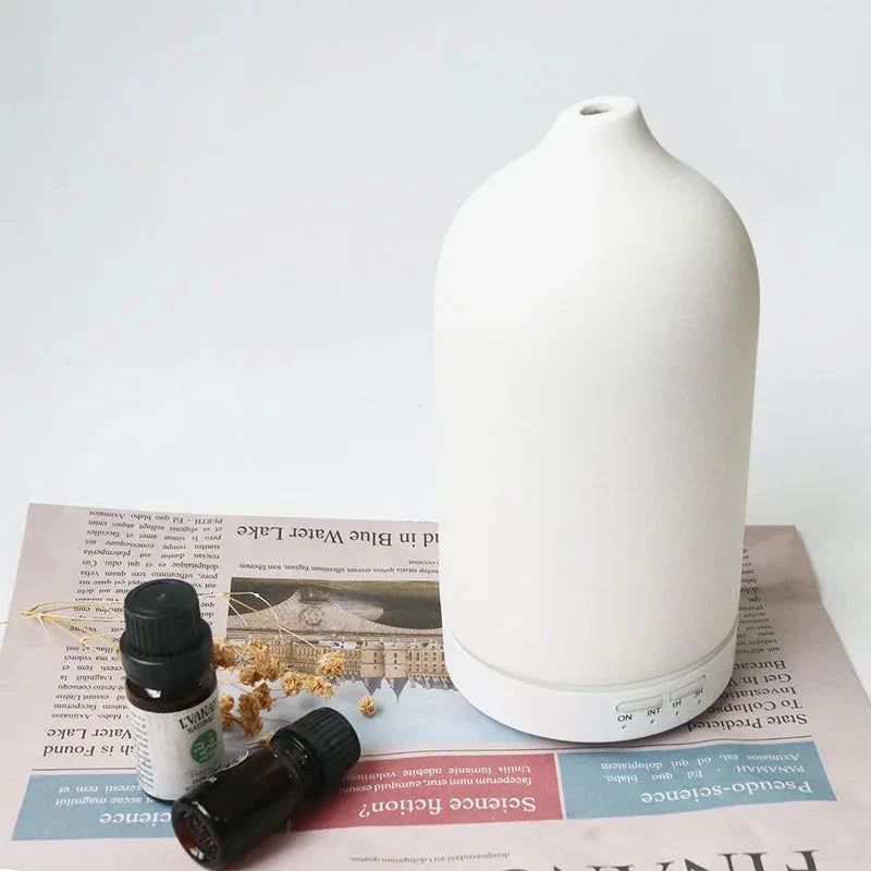 Elegant ceramic ultrasonic essential oil diffuser with timer and night light function for home ambiance and aromatherapy