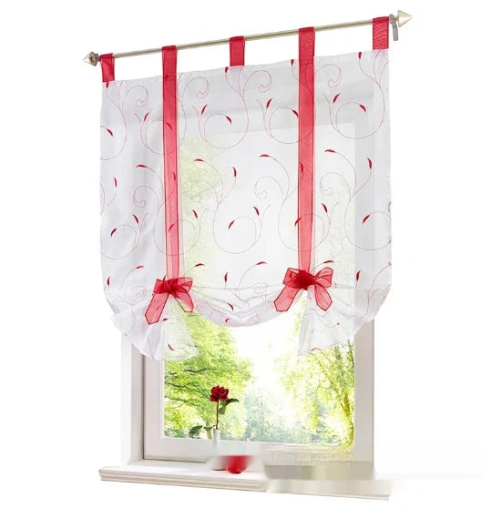 Premium embroidered curtain with adjustable rod in various sizes, showcasing a delicate floral pattern for a refined pastoral charm in the home.