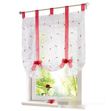 Premium embroidered curtain with adjustable rod in various sizes, showcasing a delicate floral pattern for a refined pastoral charm in the home.