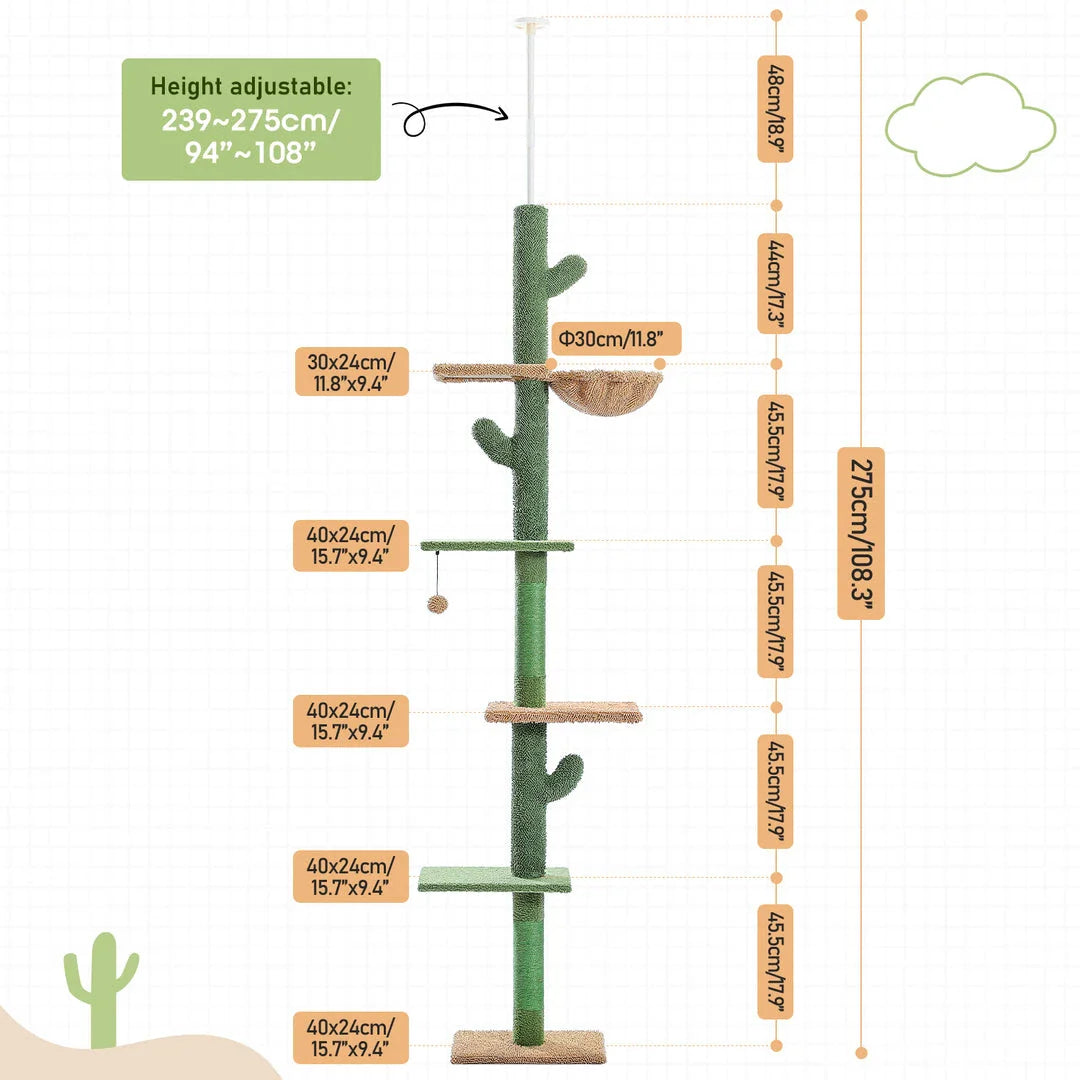 Adjustable Cactus Cat Tree with Multiple Platforms, Scratching Posts, and Cosy Nooks for Indoor Cats