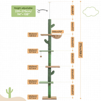 Adjustable Cactus Cat Tree with Multiple Platforms, Scratching Posts, and Cosy Nooks for Indoor Cats
