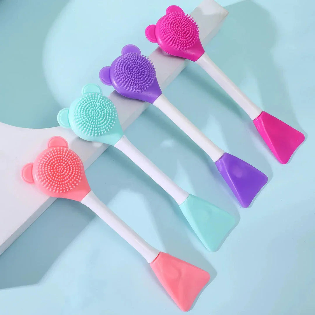 Luxurious silicone bear-shaped face mask applicator brush in various colours for effortless, even skincare product application