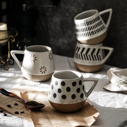 Unique hand-painted ceramic mug with retro Nordic design, featuring a large capacity and durable construction for everyday use