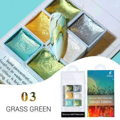 Dazzling watercolour nail art powder with iridescent, metallic, and glitter effects for creating vibrant, salon-quality nail designs