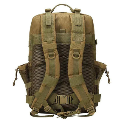 Oxford fabric waterproof backpack with large 45-litre capacity, multiple pockets, and comfortable padded straps for daily use and outdoor adventures