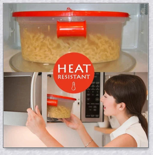 Versatile microwave pasta cooker with convenient handles and precise water-filling lines for quick and easy pasta preparation