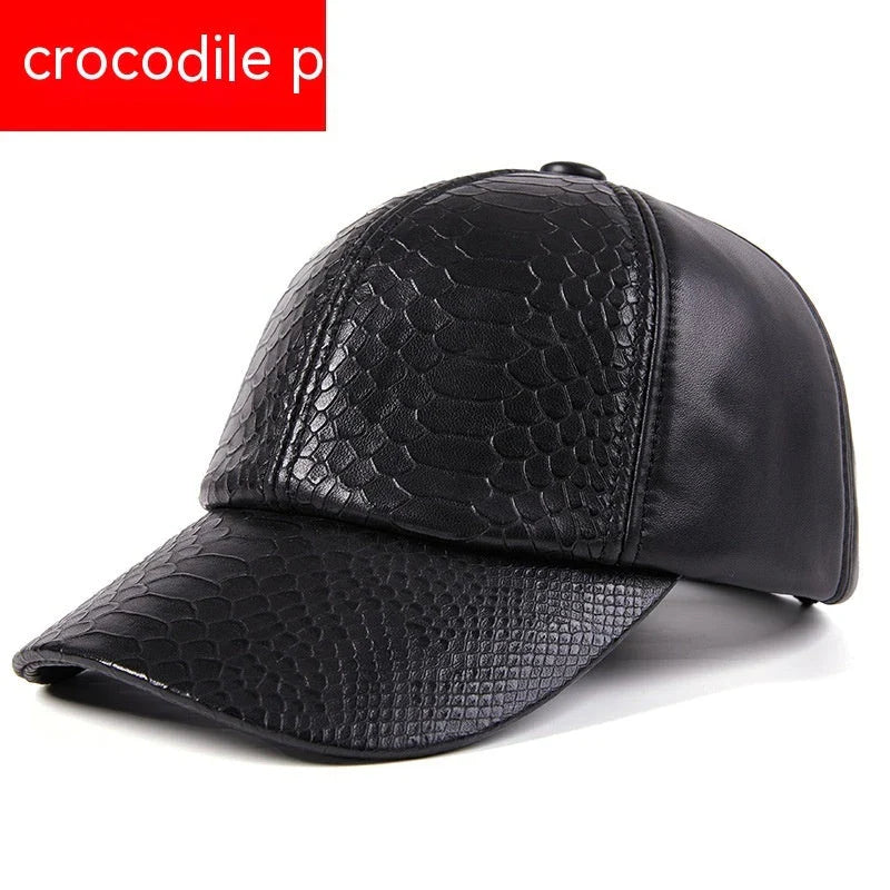 Premium leather hat with adjustable crocodile or snake pattern design, perfect for autumn and winter activities in the UK