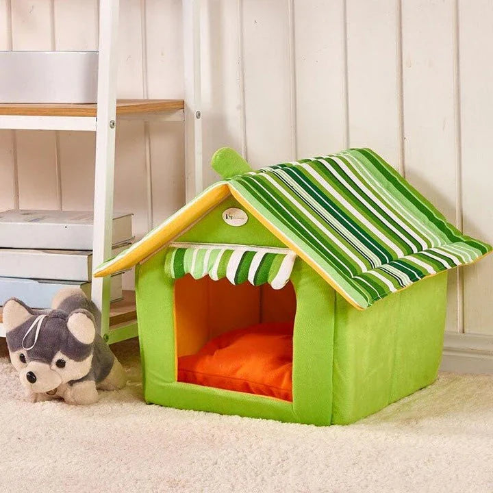 Cosy Canine Haven premium pet bed with plush mat in green, available in small, medium, and large sizes