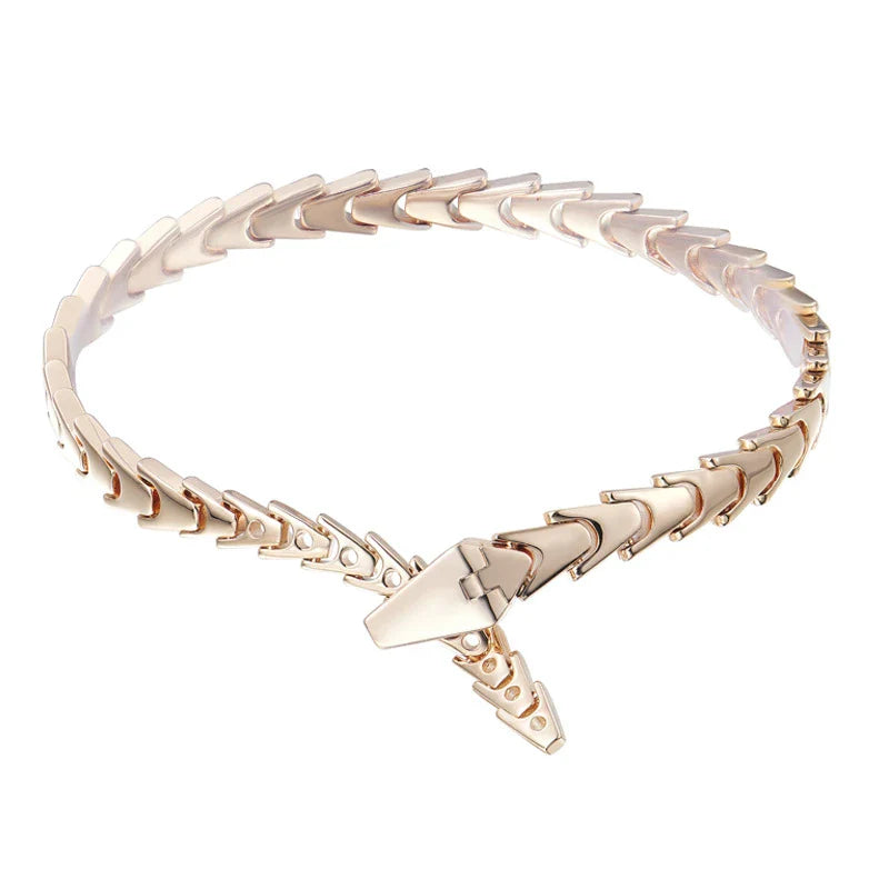 Adjustable copper snake bracelet in rose gold finish, a stylish unisex accessory for men and women