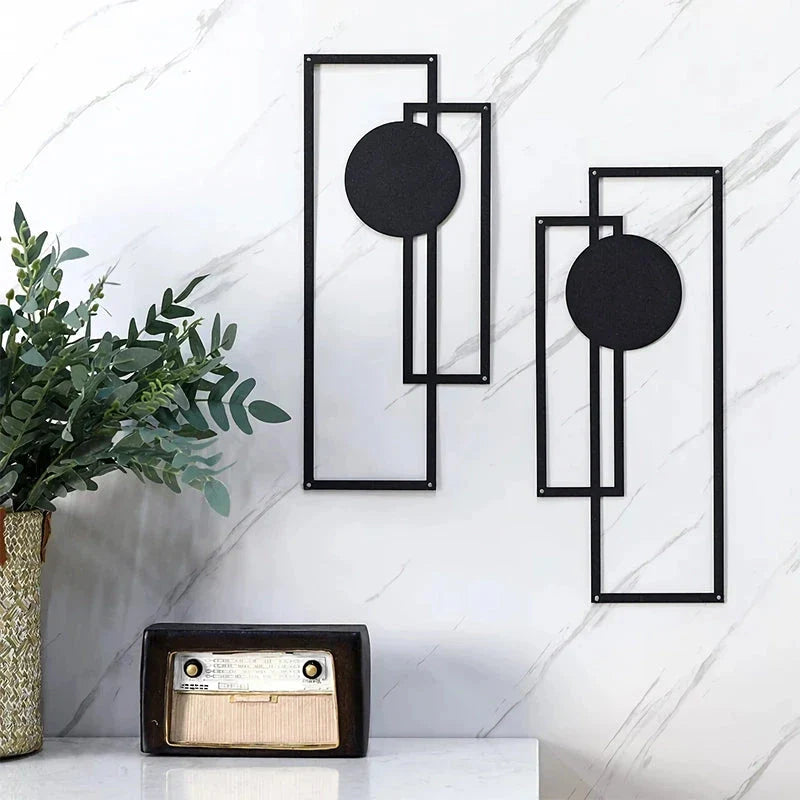 Pair of Nordic-inspired iron silhouette wall hangings in sleek black finish, adding refined sophistication to any living space