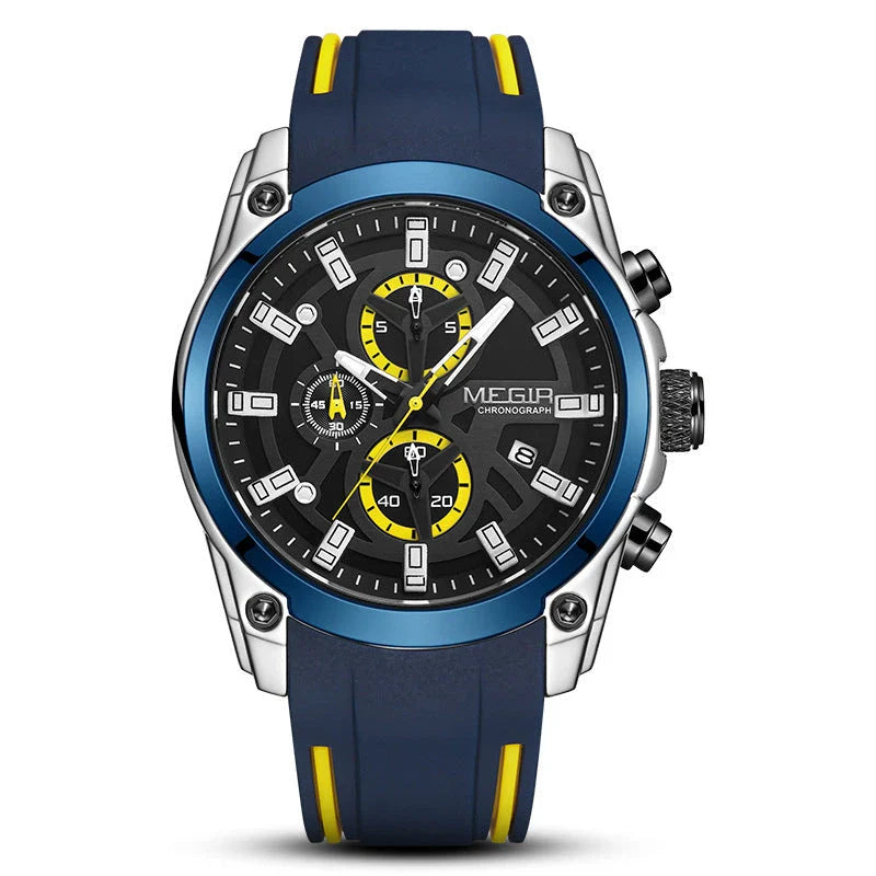 Trendha Multipurpose Sports Silicone Watch with Black Steel Case, Blue Ribbon, Durable Silicone Strap, and Precise Quartz Movement