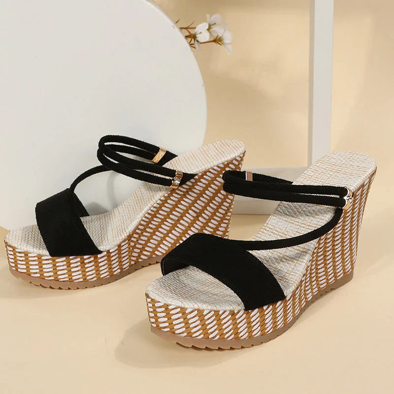Elegant and Comfortable Summer Platform Wedge Sandals with Peep Toe and Adjustable Ankle Strap