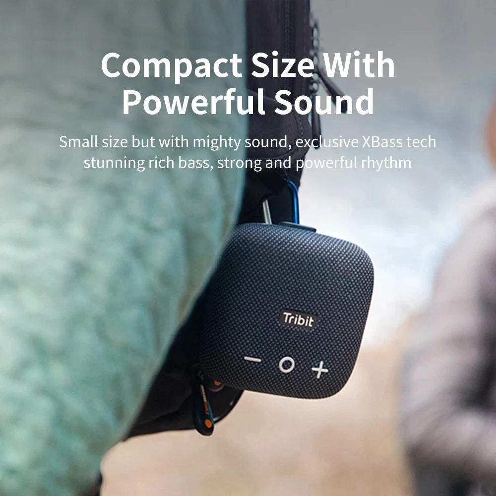 Portable Bluetooth speaker with powerful bass, IP67 waterproof rating, built-in power bank, and 12-hour battery life