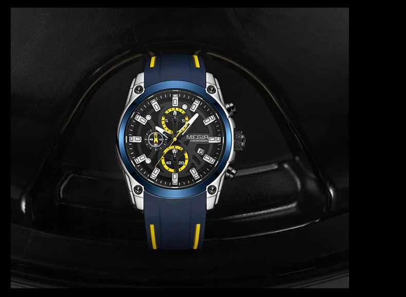 Trendha Multipurpose Sports Silicone Watch with Black Steel Case, Blue Ribbon, Durable Silicone Strap, and Precise Quartz Movement