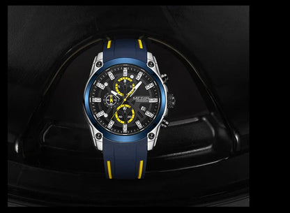 Trendha Multipurpose Sports Silicone Watch with Black Steel Case, Blue Ribbon, Durable Silicone Strap, and Precise Quartz Movement