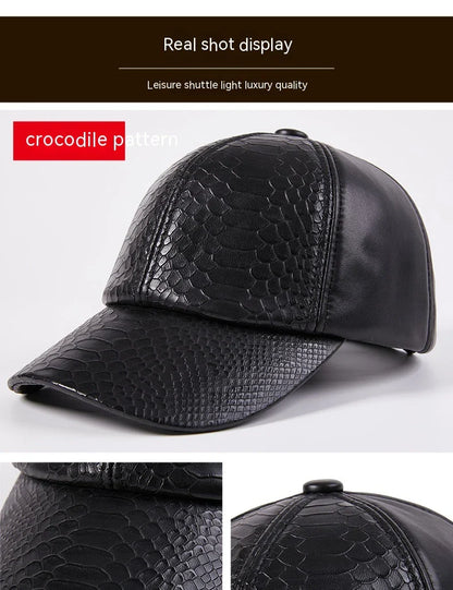 Premium leather hat with adjustable crocodile or snake pattern design, perfect for autumn and winter activities in the UK