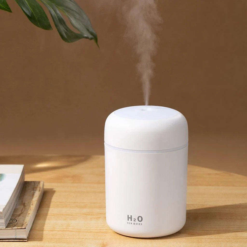 Compact in-car humidifier with LED lights for soothing mist and calming ambiance in your vehicle