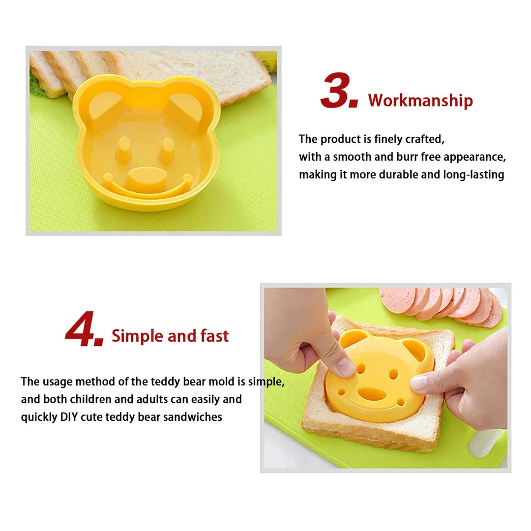 A yellow bear-shaped sandwich cutter used to create fun, creative sandwiches for children