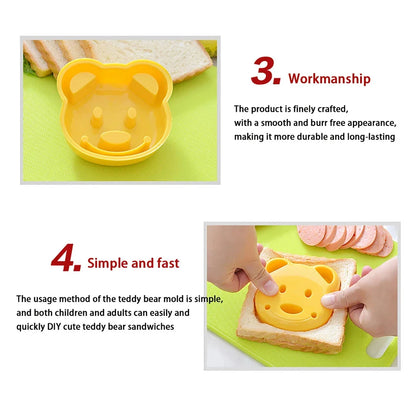A yellow bear-shaped sandwich cutter used to create fun, creative sandwiches for children