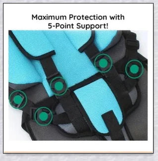 Adjustable infant car seat cushion with 5-point harness, plush padding, and foldable design for safe and comfortable travel with children
