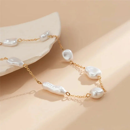 Elegant Pearl Clavicle Chain Necklace with round big pearl beads, alloy, and rhinestone elements