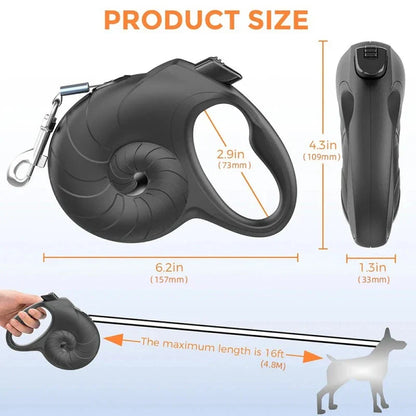 A black 5-metre retractable dog leash with a reflective strip for small dogs up to 15kg.