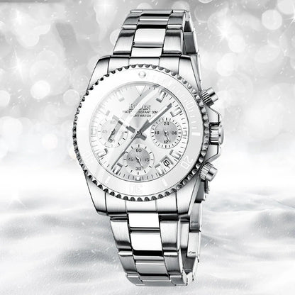 Elegant ladies' fashion watch with multifunctional features like luminous display, calendar, and 24-hour indication for professional use