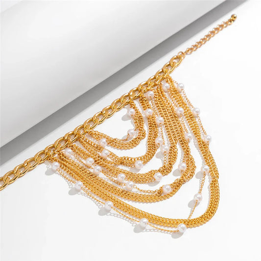 Boho Chic Tassel Pearl Anklet for Women - Elegant Adjustable Anklet with Lustrous Imitation Pearls