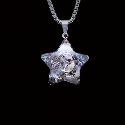 Elegant titanium steel star and moon pendant necklace with a mesmerizing cosmic-inspired design