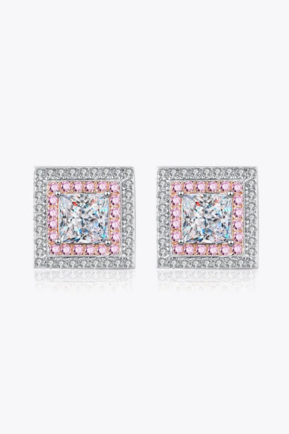 Elegant Moissanite square stud earrings in 925 sterling silver with a polished finish