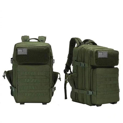 Oxford fabric waterproof backpack with large 45-litre capacity, multiple pockets, and comfortable padded straps for daily use and outdoor adventures