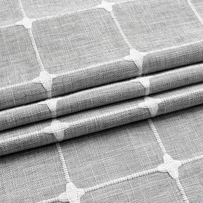 Elegant jacquard linen shower curtain with a geometric pattern and charming tassel accents, available in multiple sizes and colours for a premium bathroom upgrade.