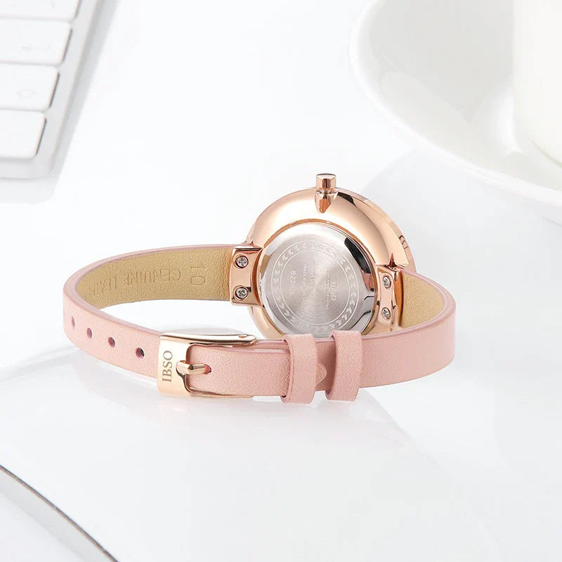 Elegant and water-resistant ladies' fashion watch with a sleek, thin design and premium leather strap
