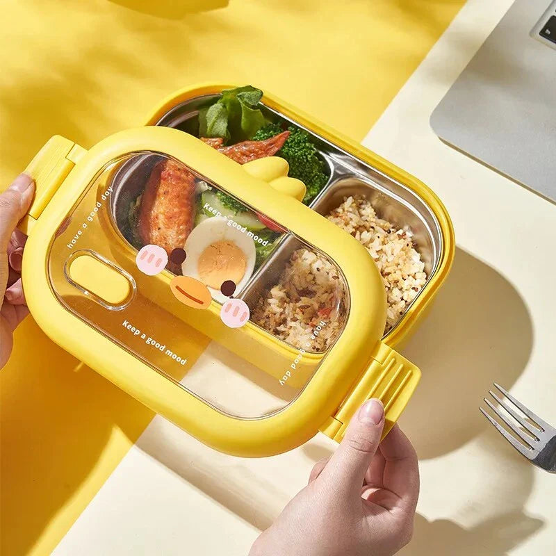 Stainless Steel Bento Lunch Box with two compartments, suitable for healthy and eco-friendly meals