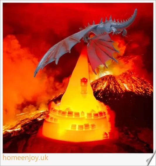 Enchanting 3D-printed fire-breathing dragon lamp with glowing LED lights, creating a magical ambiance in the home