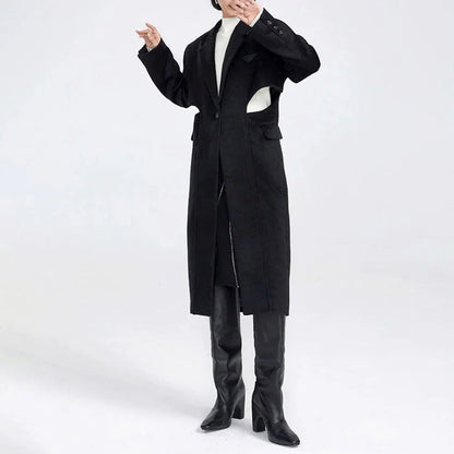 Elegant Autumn-Winter Woollen Overcoat with Waist Cut-Out Design - Premium Quality, Fashionable Silhouette, and Sophisticated Details