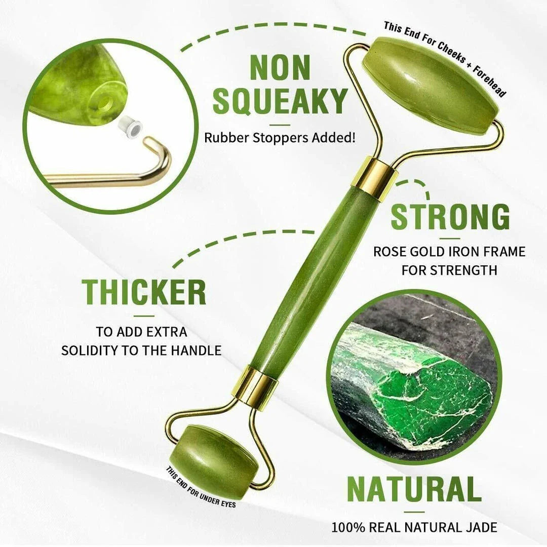 Double-Headed Jade Roller and Guasha Massage Set for Face and Body - Natural Stone Massager