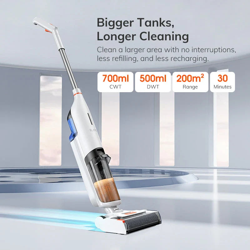 Cordless wet and dry cleaning robot mop with powerful suction, dual water tanks, and self-cleaning function for effortless floor maintenance