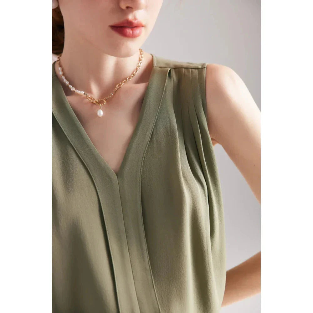 Elegant sleeveless silk blouse in various colours for summer fashion
